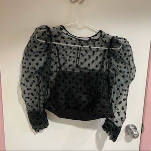 Zara puff sleeve sheer polka dot crop top